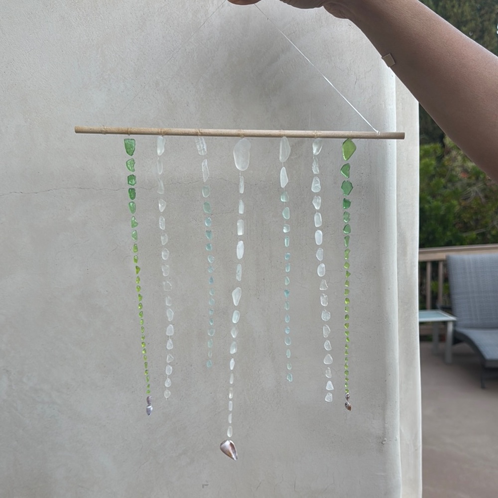 Hanging Sea Glass Mobile with Shell Accent